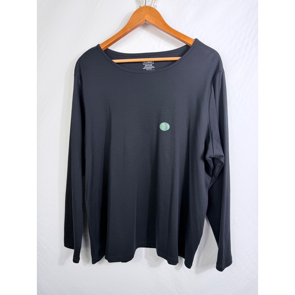 LL Bean Shirt 2X Plus Black Supima Cotton Long Sleeve Tee 207239 Casual Basic
